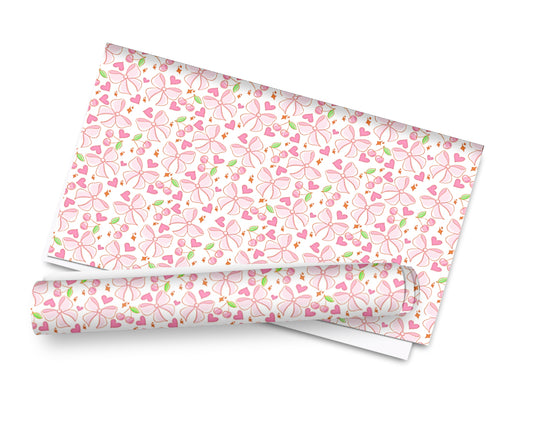 Cherry hearts bow  theme printed premium canvas fabric A4