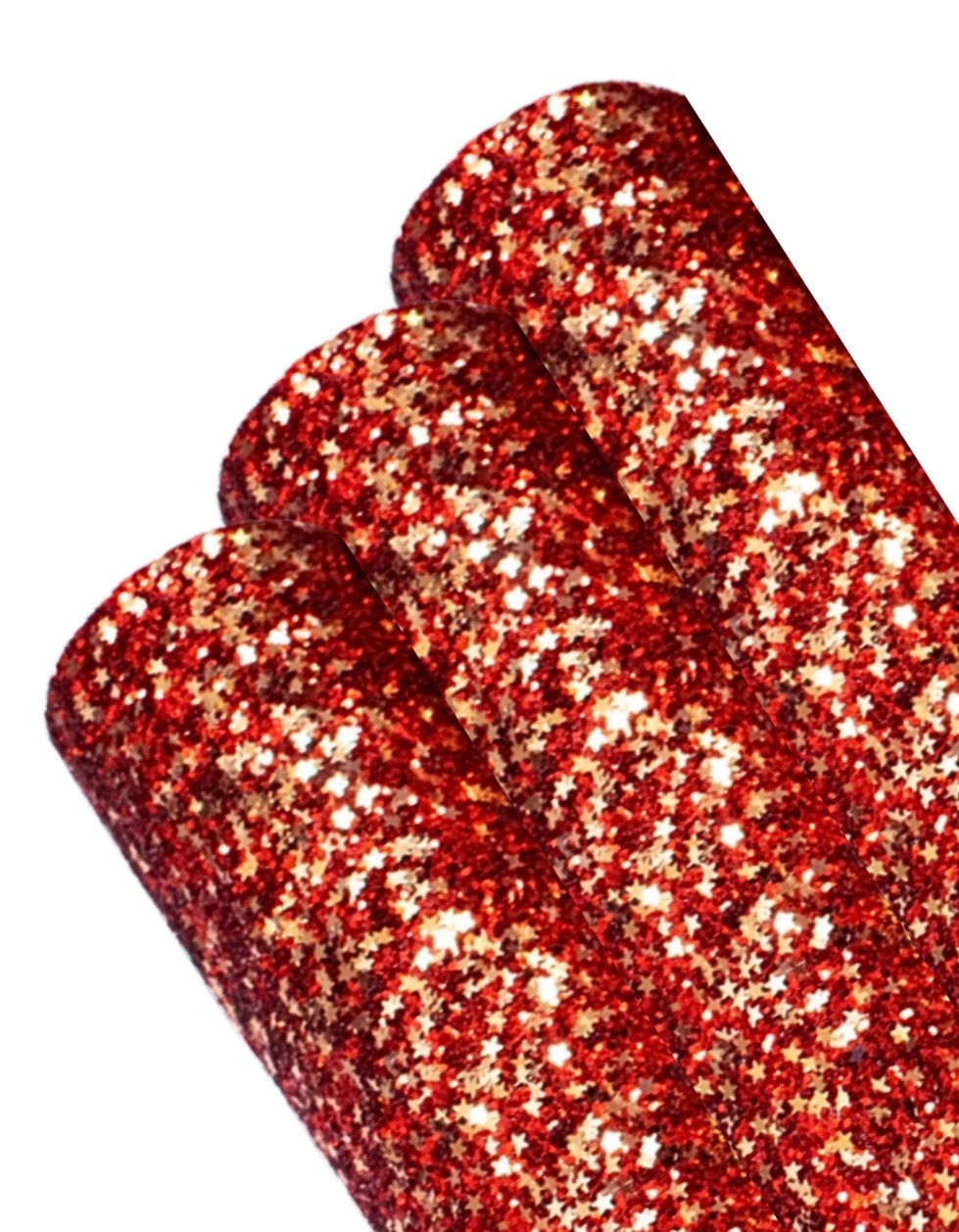 Red & Gold Star Chunky glitter fabric A4