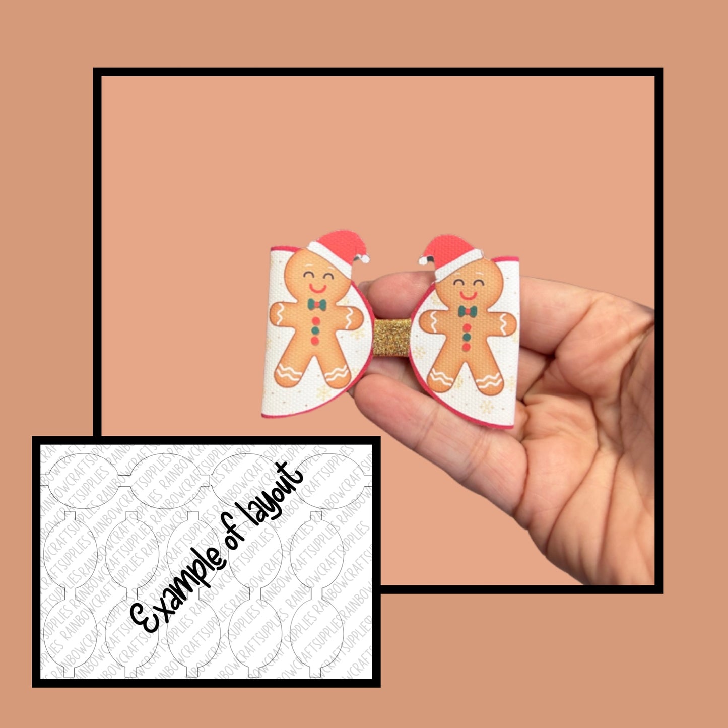 3D Gingerbread man christmas themed printed canvas bow loops x 7