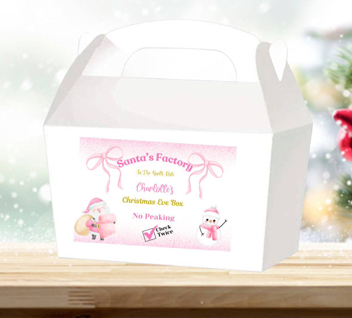 Personalised Christmas Eve box sticker 6x4 ins (A6)