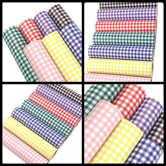 Gingham school leatherette fabric bundle (7 A4 sheets)