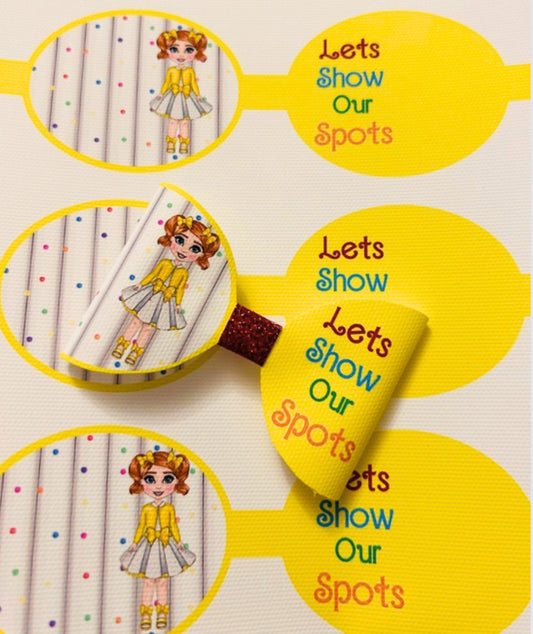 Pudsey girl themed printed canvas bow loops x 7