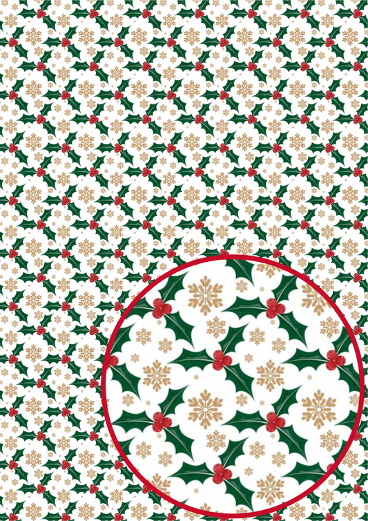 Sparkle Holly in house printed  leatherette fabric A4