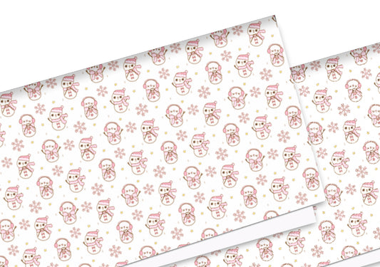 Snowman Christmas theme In house printed  leatherette fabric A4