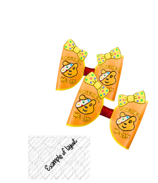 Pudsey Bear inspired Dotty theme pre printed canvas bow loops