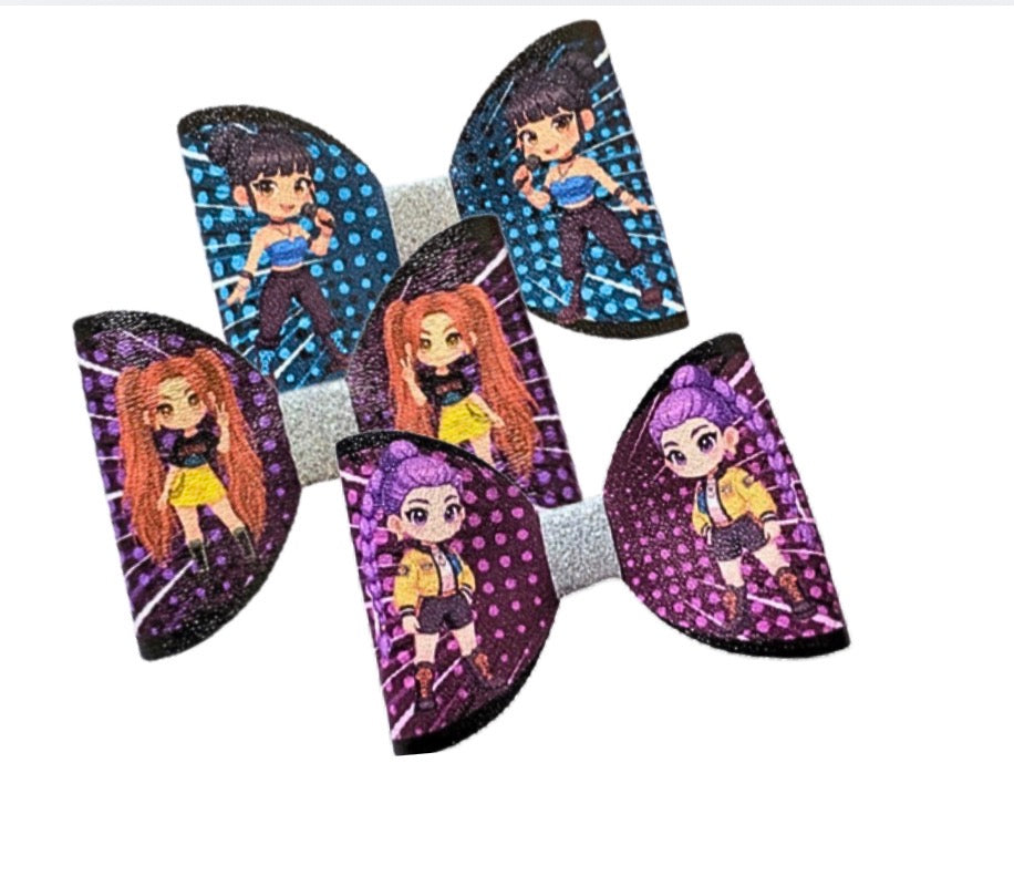 7 x Pop Demon Girls pre printed canvas hair bow loops 3.5” NEW