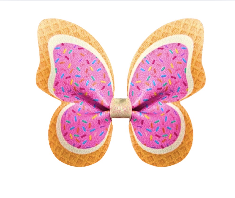 7 x Leatherette cut round Butterfly Pinch bows 3.5” ice cream