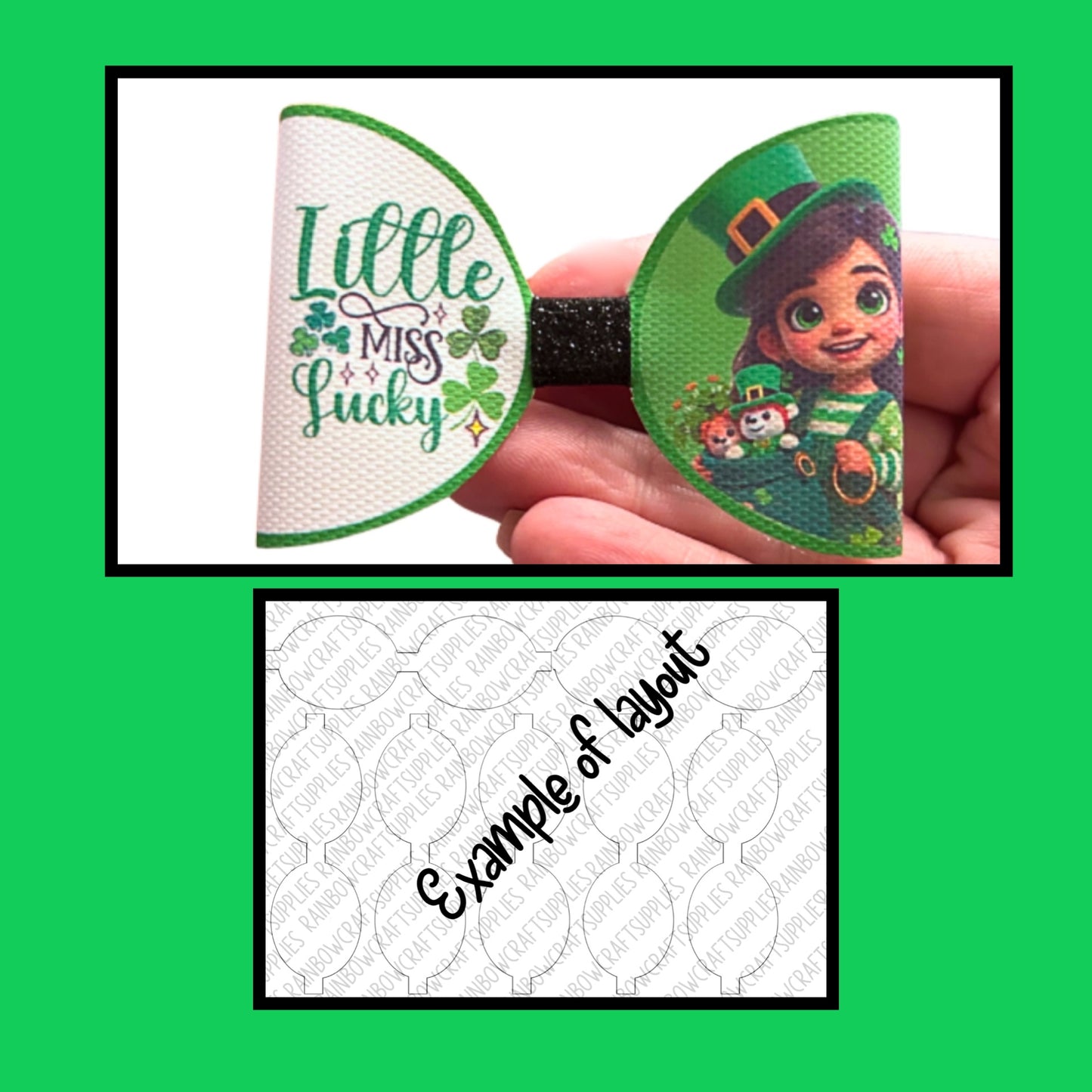 St patricks day Lassie  themed pre printed canvas bow loops x 7 (3.5”)