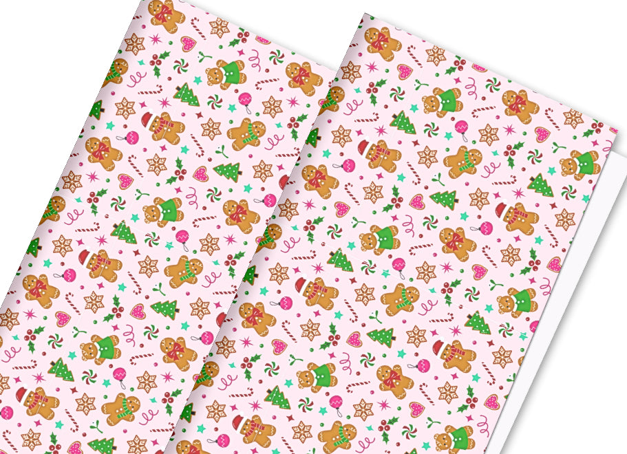 Christmas Gingerbread Fun in house printed  leatherette fabric A4