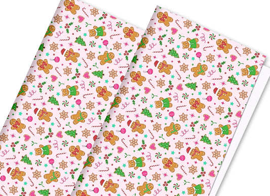 Christmas Gingerbread Fun in house printed  leatherette fabric A4