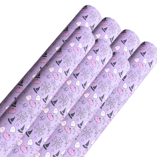 Purple Halloween themed printed premium canvas fabric  fabric