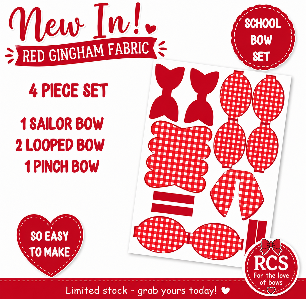 4 Piece cut around gingham hair bow set