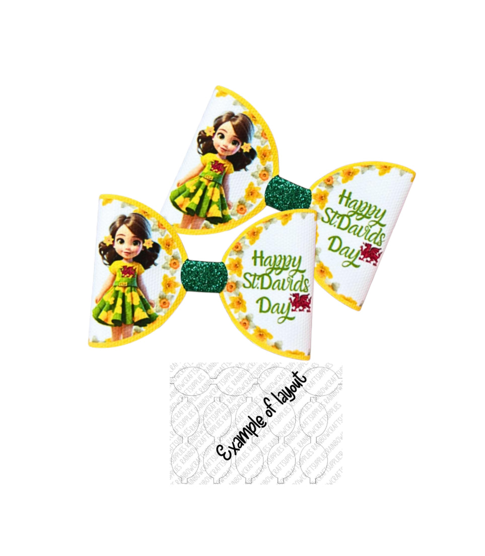 St David’s  day themed in house printed Bow loops x 7 (3.5”)