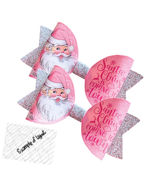 7 x Baby Pink Santa  leatherette hair bow loops 3.5” tails and centre not included