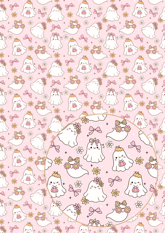 In house printed Leatherette fabric A4 Groovy ghost