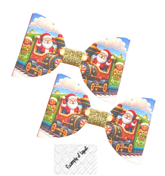 Santa’s Christmas Train pre printed canvas hair bow loops x 7