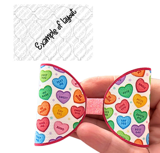 Love heart candy themed pre printed canvas bow loops x 7 (3.5”)