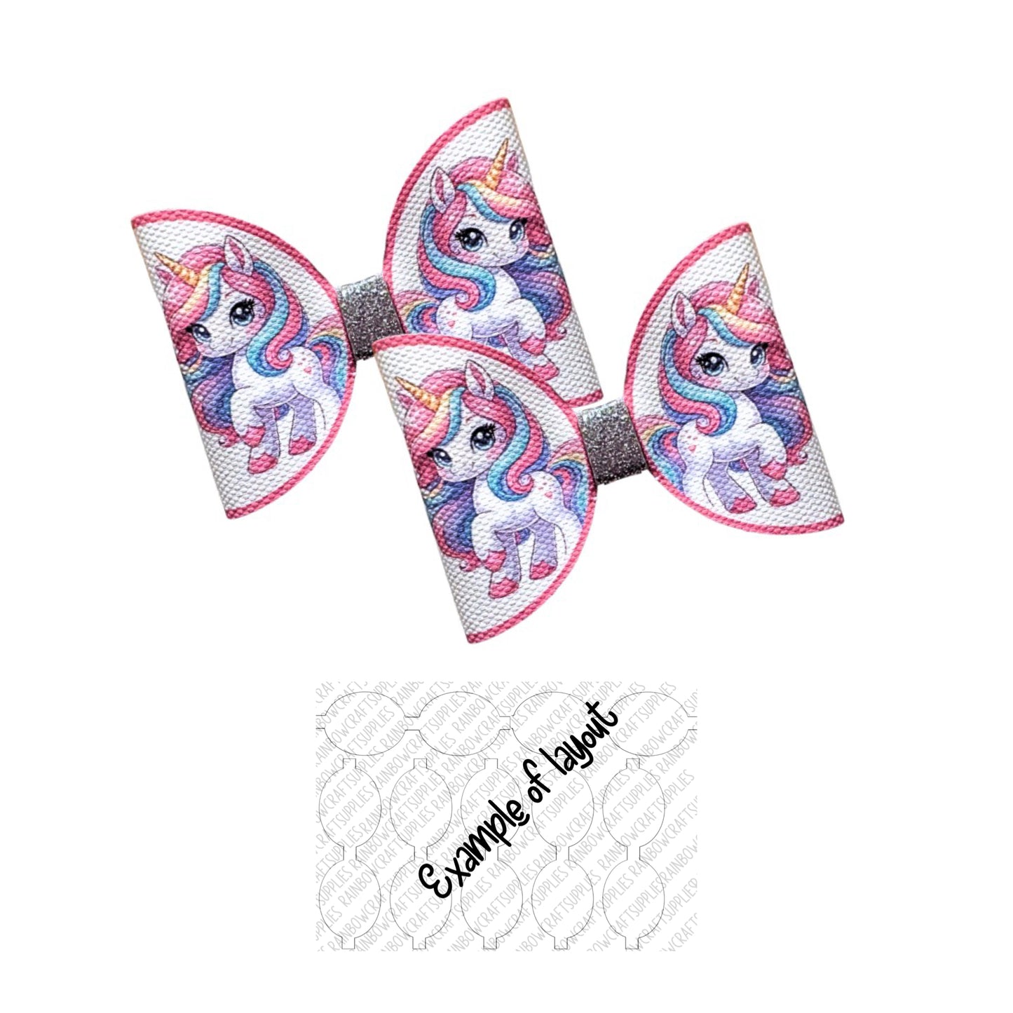 7 x Unicorn pre printed leatherette bow loops 3.5”