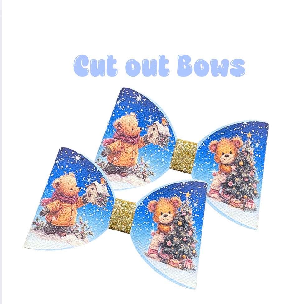 7 x Cut around hair bow loops 3.5” Canvas/leatherette Beary Christmas
