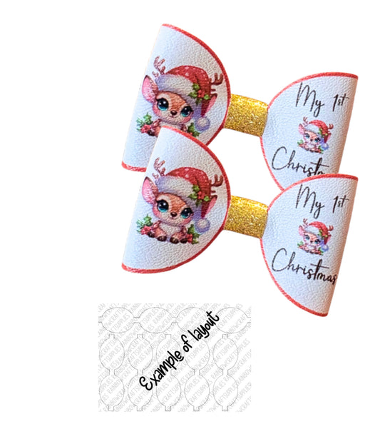 My 1st Christmas pre printed canvas hair bow loops x 7