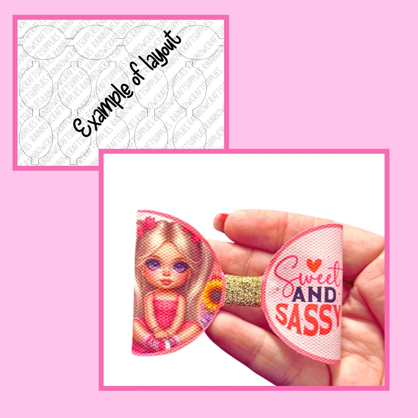 Valentine’s girl sweet and sassy  themed printed canvas bow loops x 7