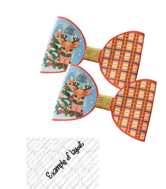 7 x Christmas Vixon theme leatherette hair bow loops 3.5”