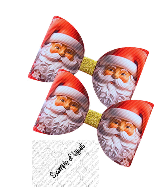 3D Santa christmas themed printed canvas bow loops x 7