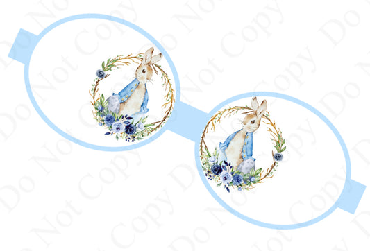 7 Blue Peter Bunny theme pre printed canvas hair bow loops 3.5”