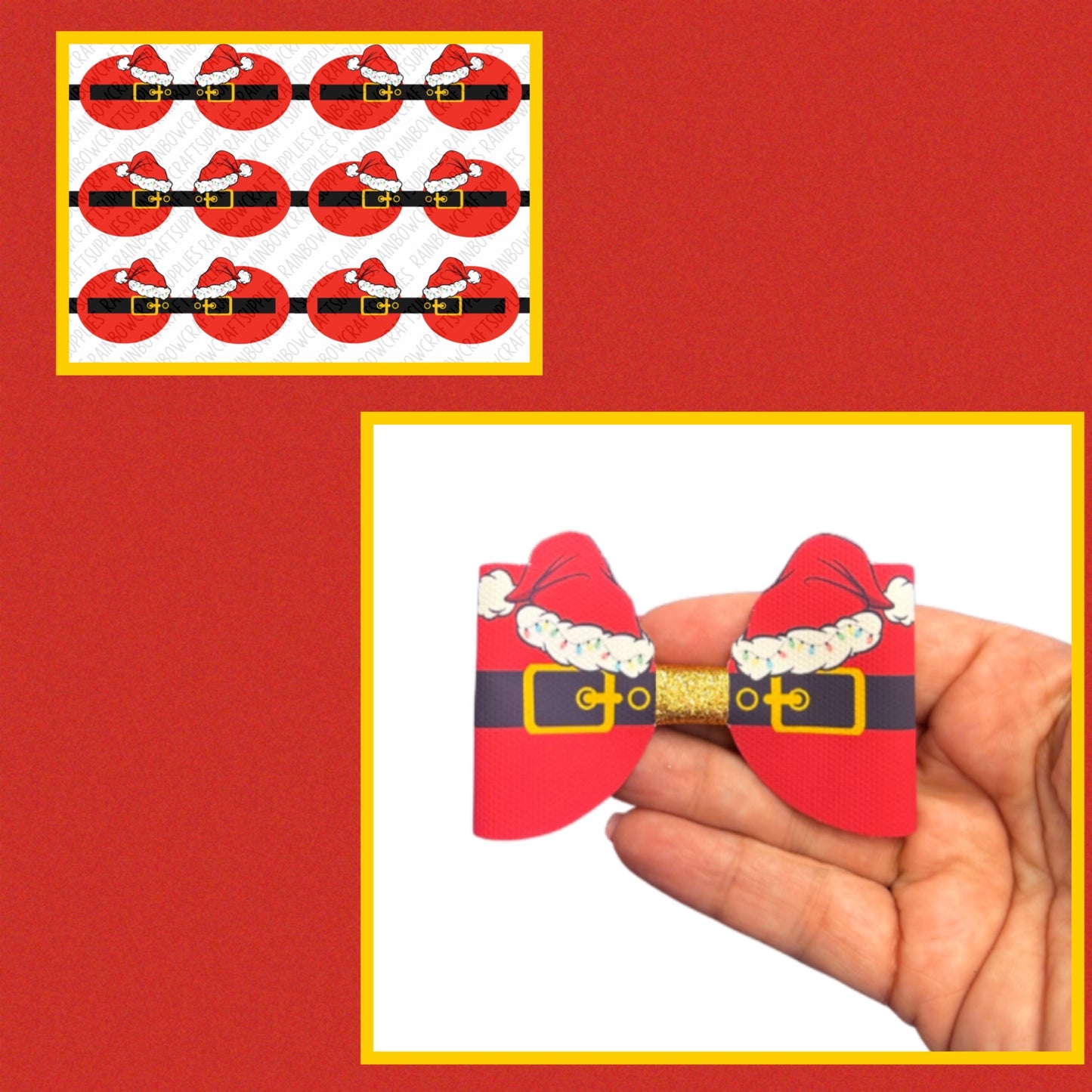 Santa’s  Hat 3D christmas themed printed canvas bow loops x 6