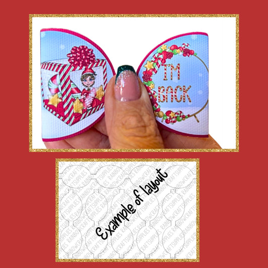 Naughty Elf is back christmas themed printed canvas bow loops x 7