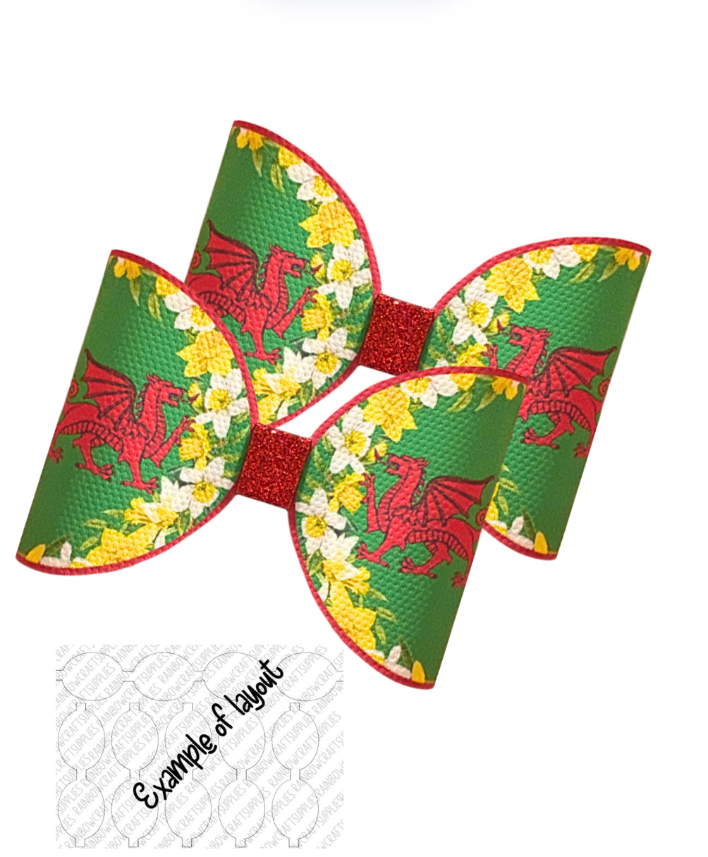 St David’s day themed in house printed Bow loops x 7 (3.5”)