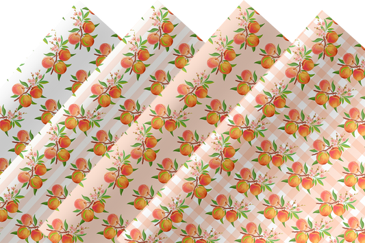 4 x Peaches summer Fruit  printed  canvas  fabric A4