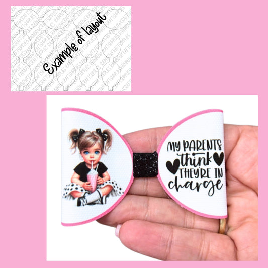 “My parents think they are in charge”themed pre printed canvas hair bow loops x 7
