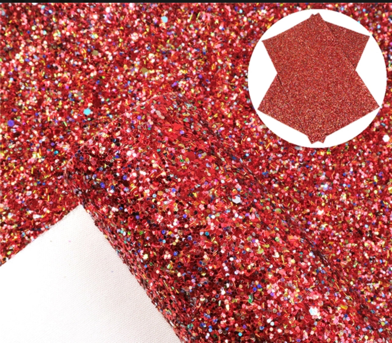 Festive Red mixed chunky glitter fabric A4