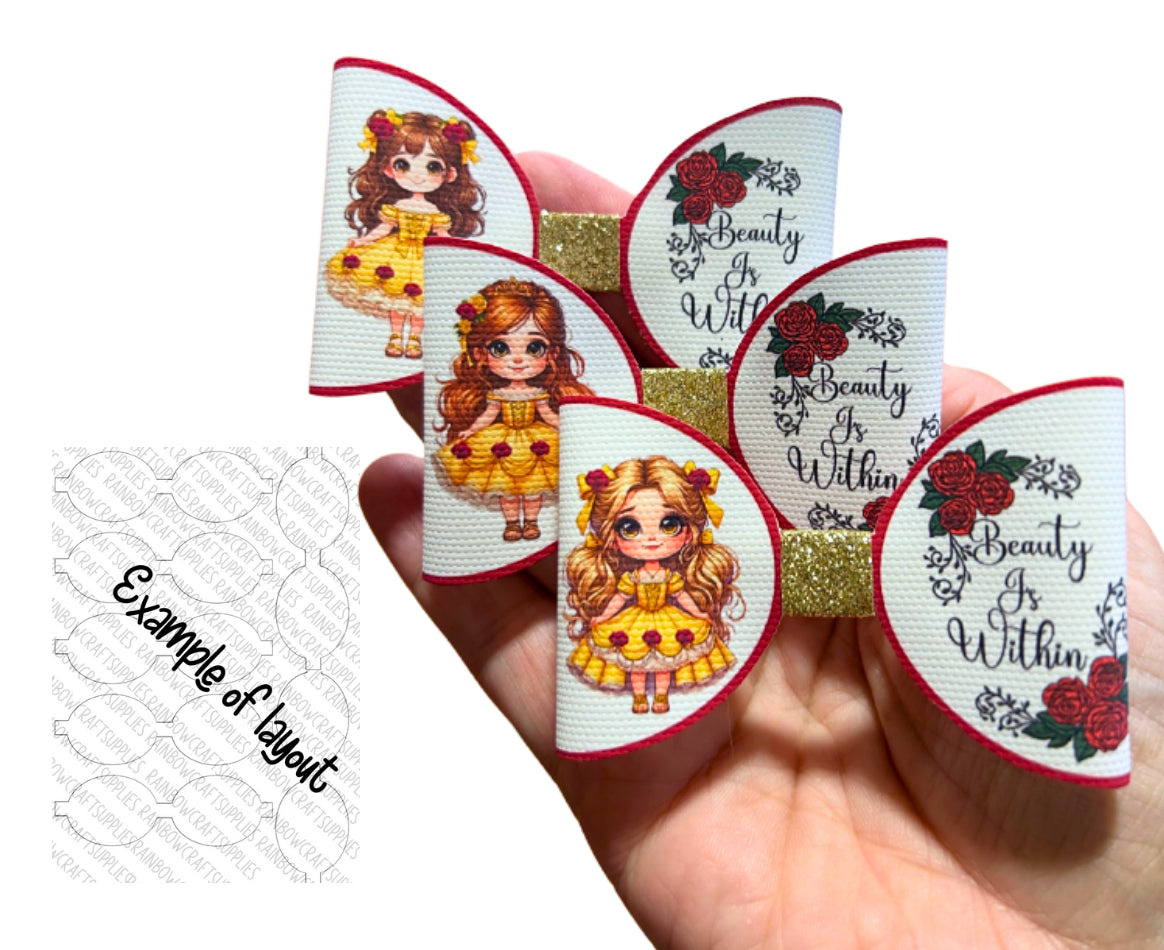Beautiful princess printed 3.5”bow loops x 7