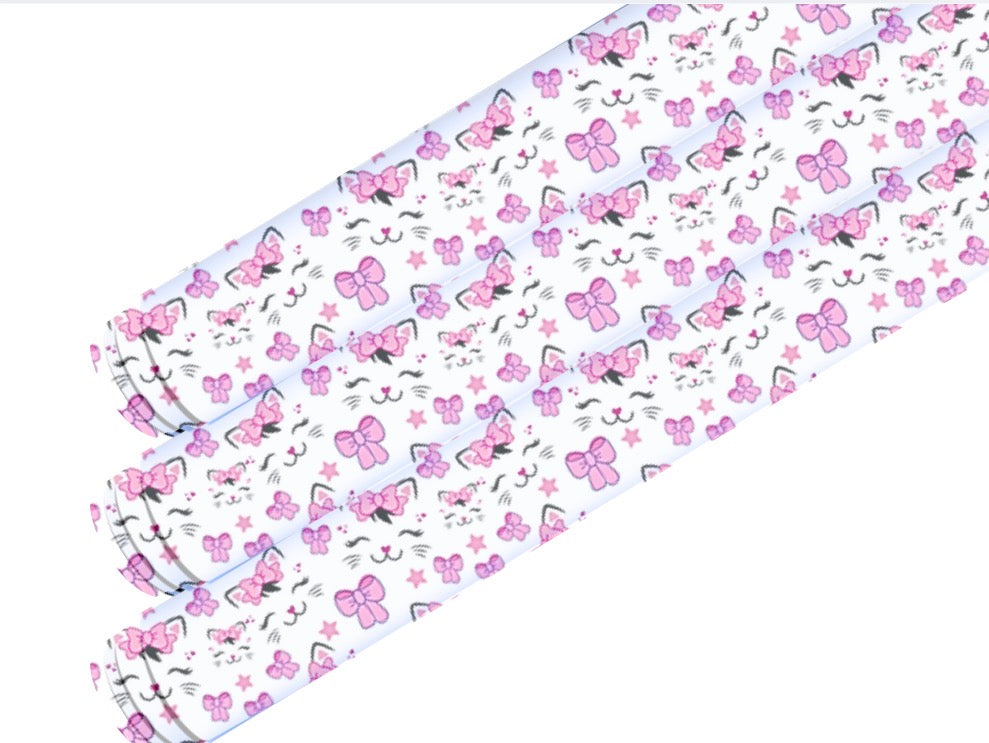 In house leatherette printed fabric A4 Kitty Cat bows