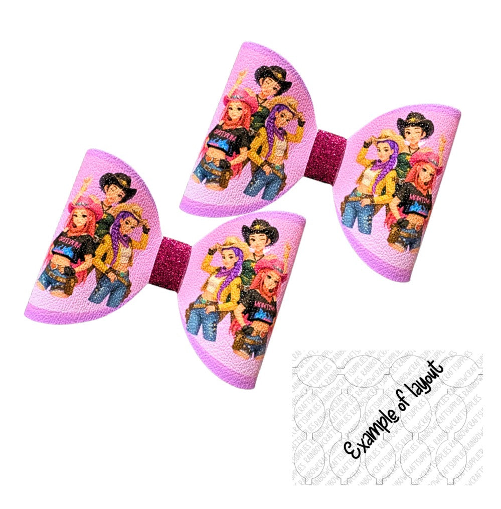 7 x Cowgirl Kpop themed canvas Hair bow loops 3.5”