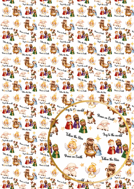 Nativity leatherette or Canvas Fabric A4