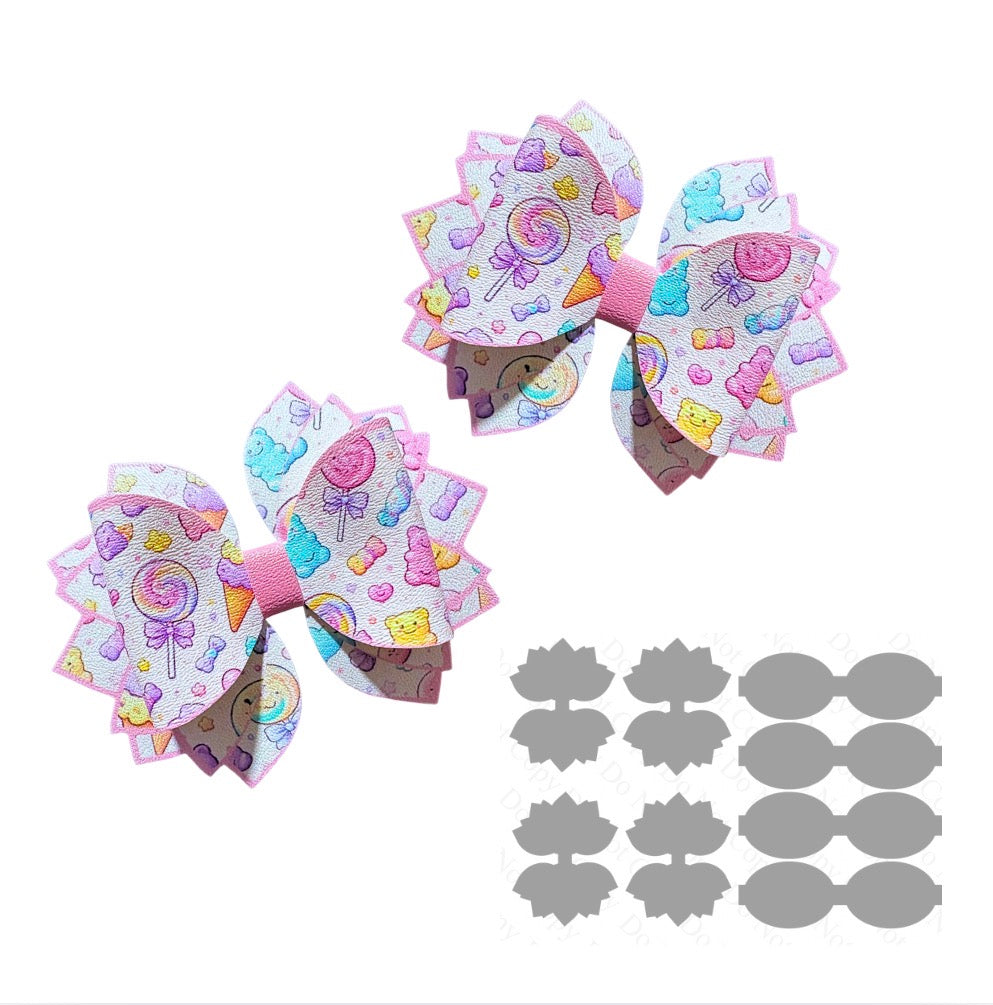 4 x printed in house Leatherette bow loops and Fan Tails Candy treats