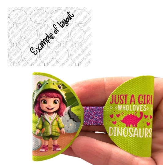 Just a girl who loves dinosaurs themed pre printed canvas bow loops x 7 (3.5”)