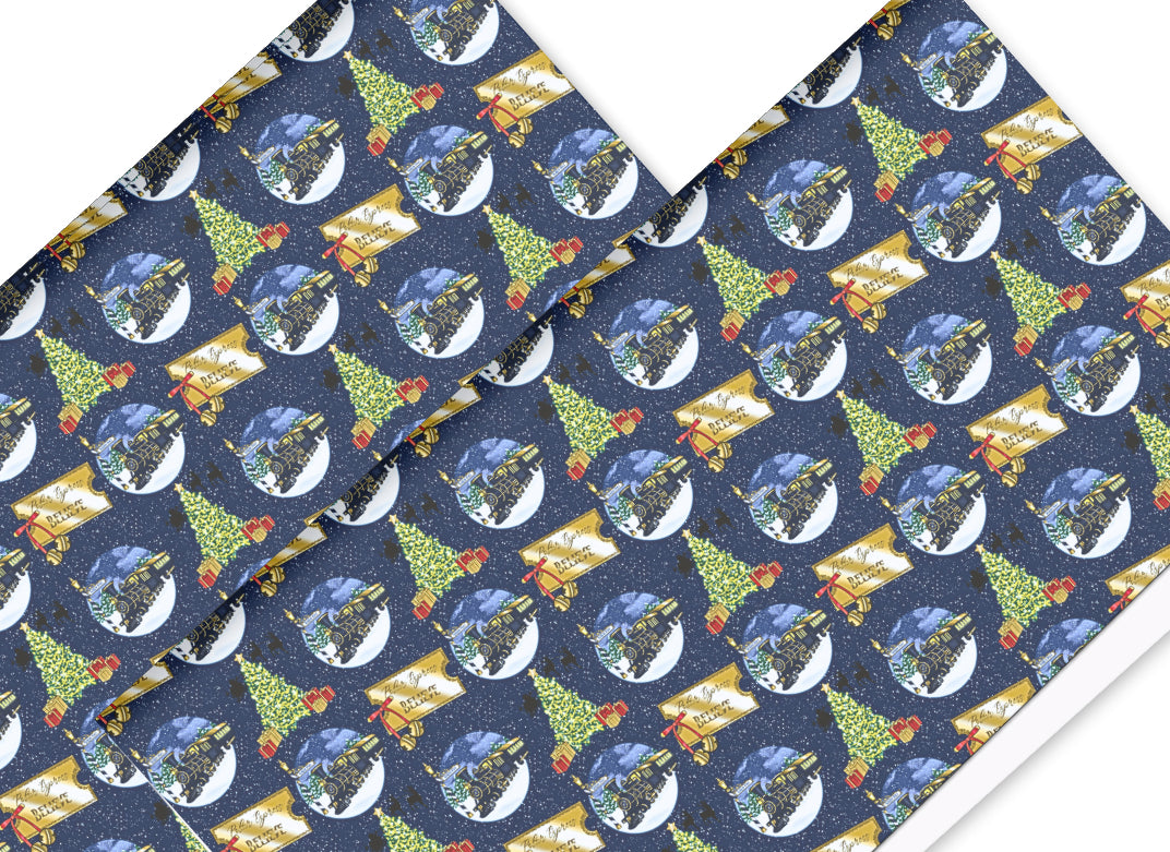 Christmas in house printed  leatherette fabric A4 Polar Express Train