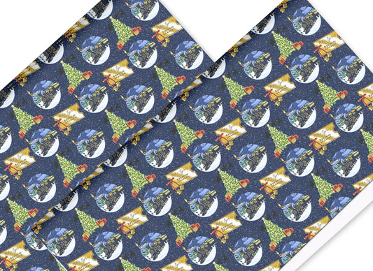 Christmas in house printed  leatherette fabric A4 Polar Express Train