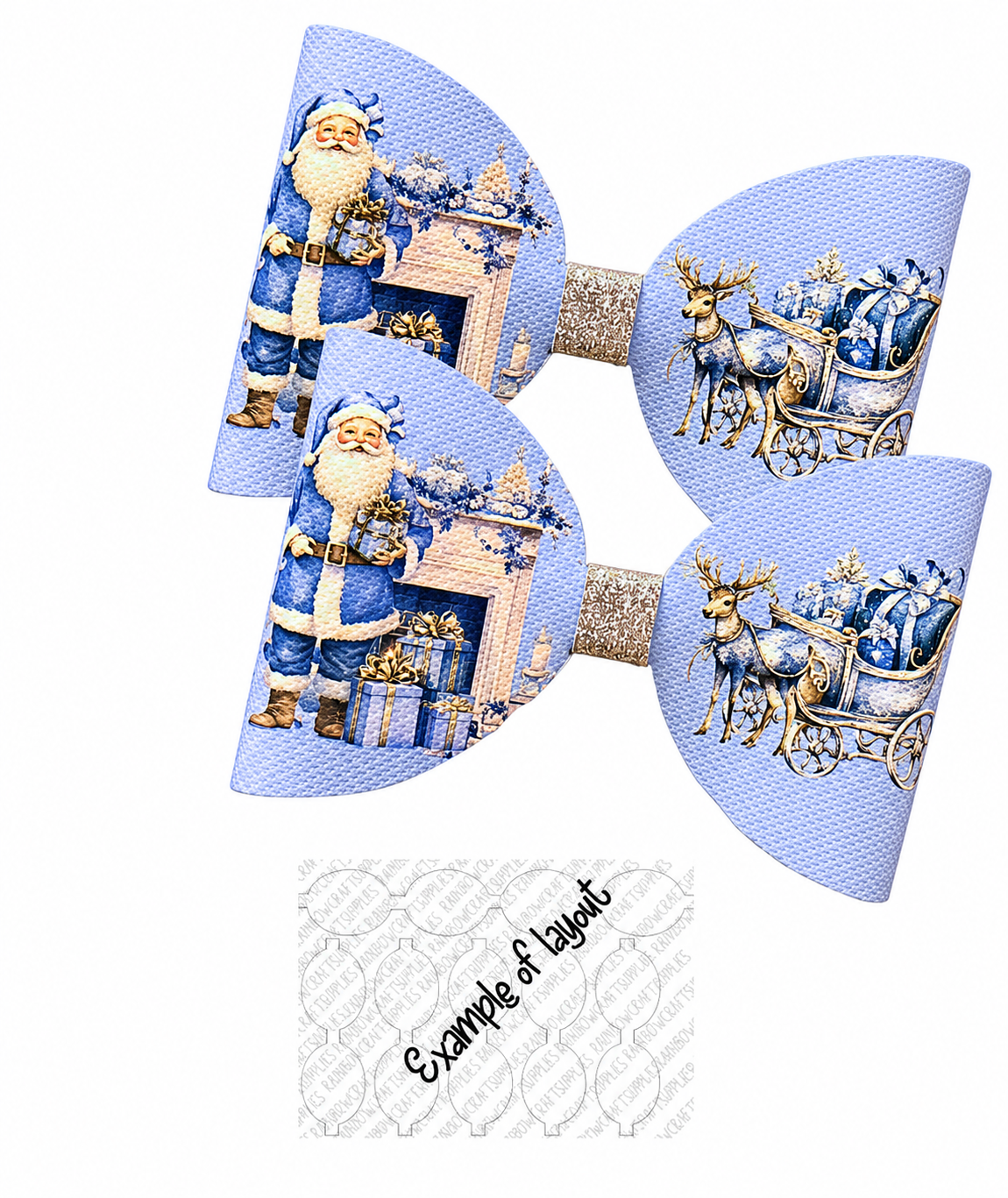7 Blue Vintage Santa Cut around canvas bow loops