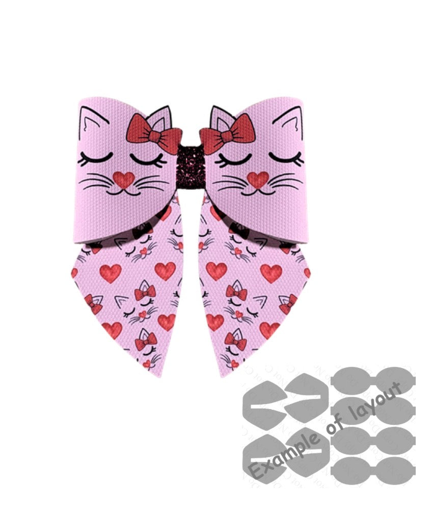 4 x 3D Kitty cat themed canvas Hair bow loops & sailor tails 3.5”