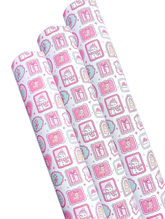 Pink Christmas Stamps leatherette/Canvas A4