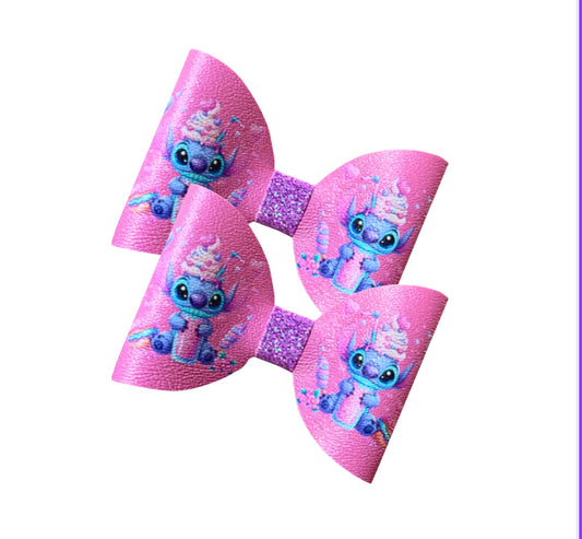 7 x printed in house Leatherette bow loops 3.5” Blue Alien Birthday