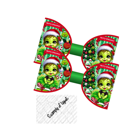 7 x Grinchy Girl printed Canvas  hair bow loops 3.5”