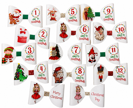 14 x Christmas count down Cut around hair bow loops 3.5” (Leatherette or Canvas )