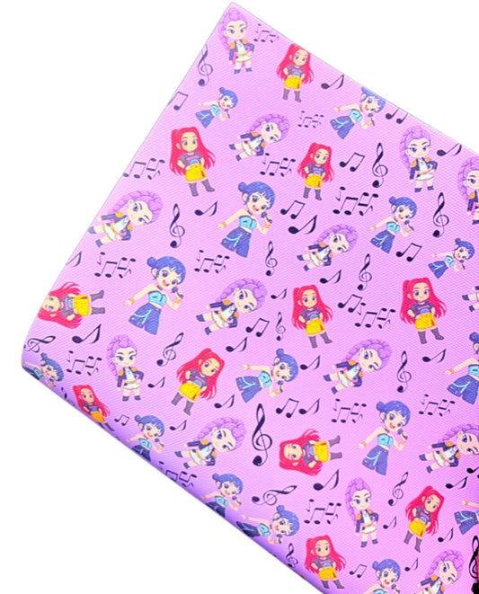 In house leatherette printed fabric A4 Musical demon girls