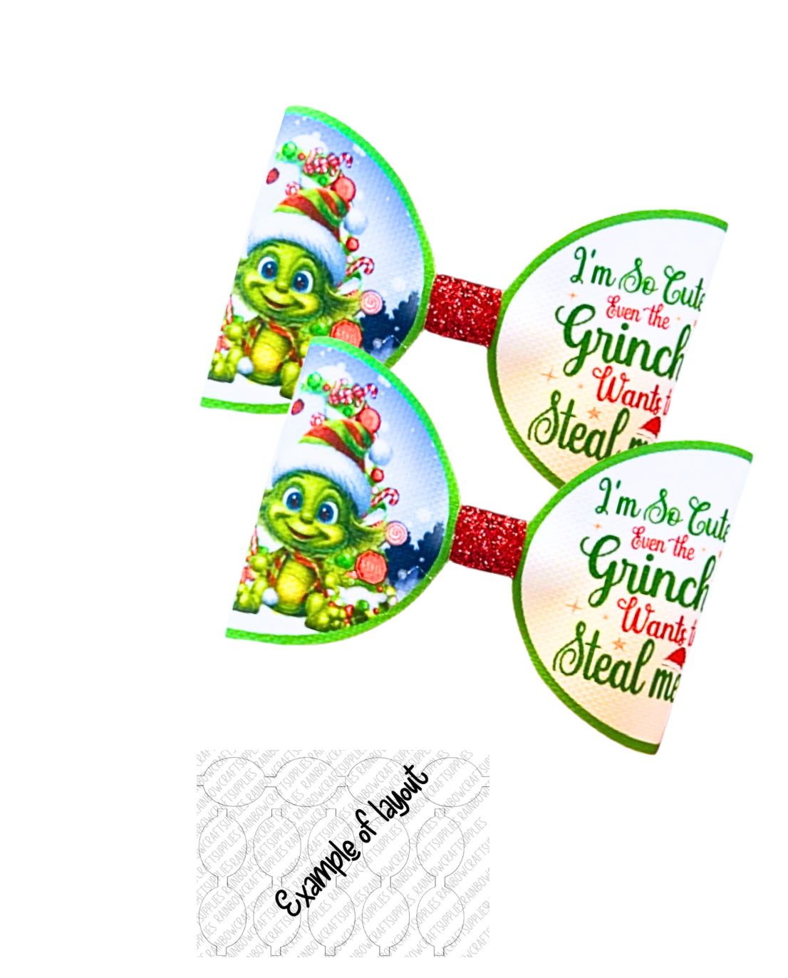 Grinchmas themed printed canvas bow loops x 7
